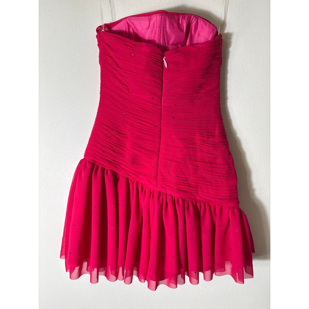 NWT Stacees Hot Pink Strapless Ruched Mini Dress Sz 0 - Picture 3 of 4
